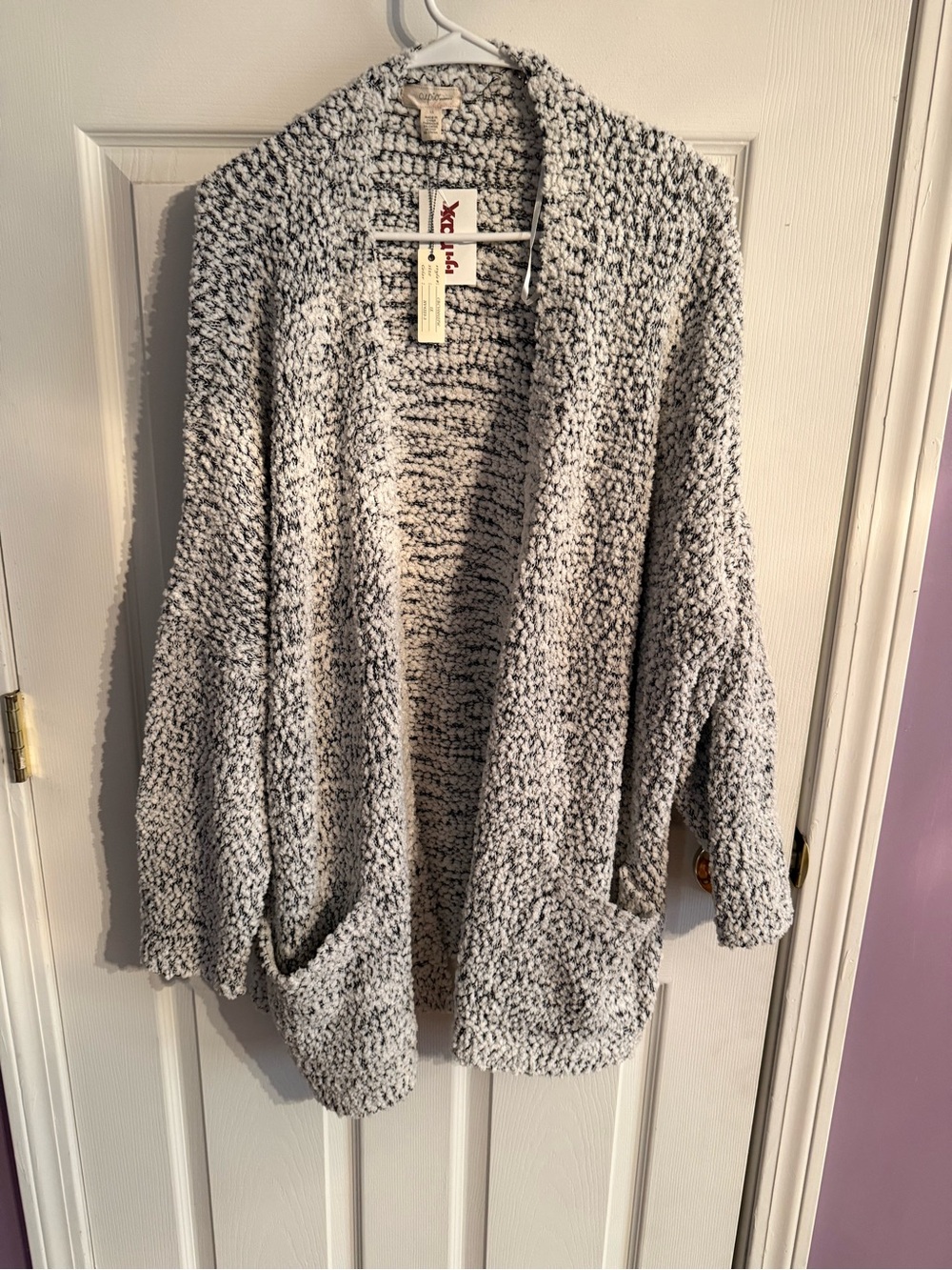 Cupio Gray Marled Open Knit Cardigan